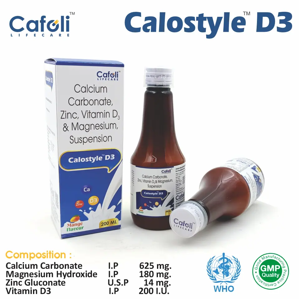 Calcium Carbonate + Magnesium Hydroxide + Zinc Sulphate + Vitamin D3 Syrup at Best Price in PCD Pharma Franchise for Bone Health & Mineral Support.